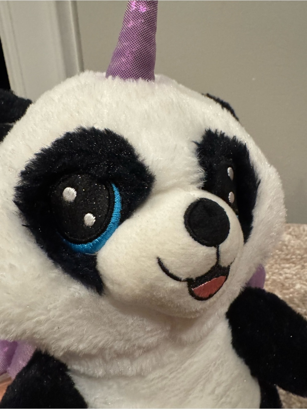 Plush Panda Unicorn Stuffed Toy - White, Black & Purple - Picture 5 of 5